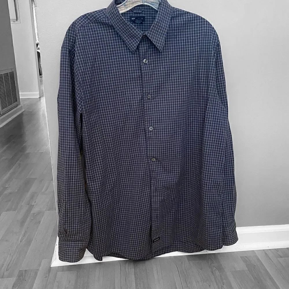 Men’s Structure Blue Check Button Down Shirt Size Medium
